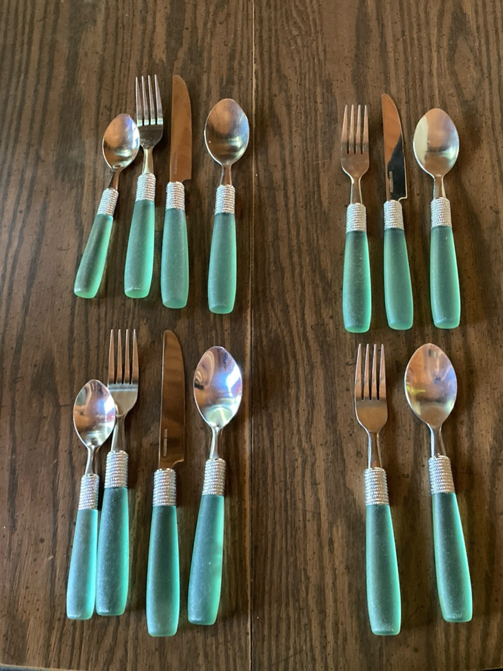 Vtg 90s farberware Gibson lucite flatware pale green frosted handles 13 pcs